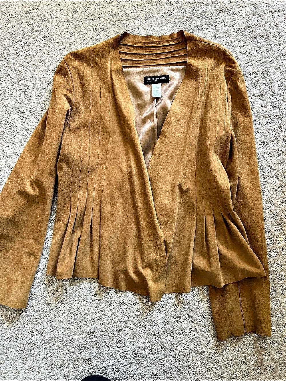 Leather Tan Pleated Open-Front Jacket Size Medium